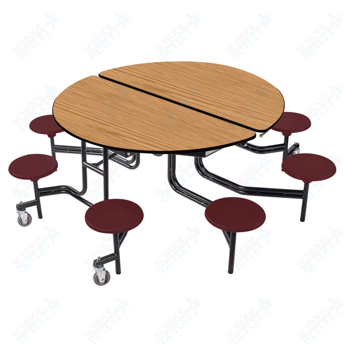 NPS Round Mobile Stool Unit Folding Cafeteria Table with Optional Bench Seating 60" W x 60" L x 32" H (NPS-MTR60S-XX-32) - SchoolOutlet