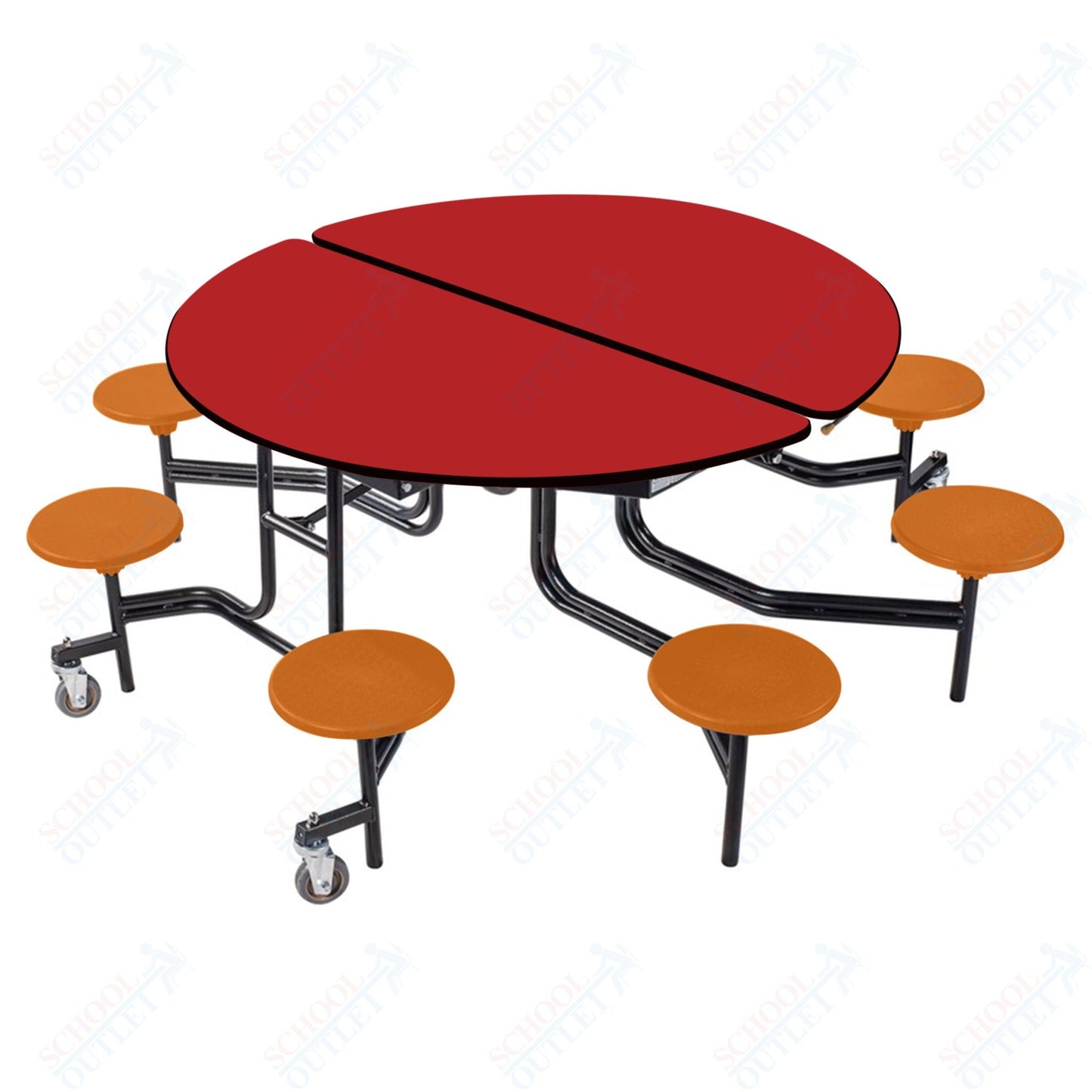 NPS Round Mobile Stool Unit Folding Cafeteria Table with Optional Bench Seating 60" W x 60" L x 27" H (NPS-MTR60S-XX-27) - SchoolOutlet
