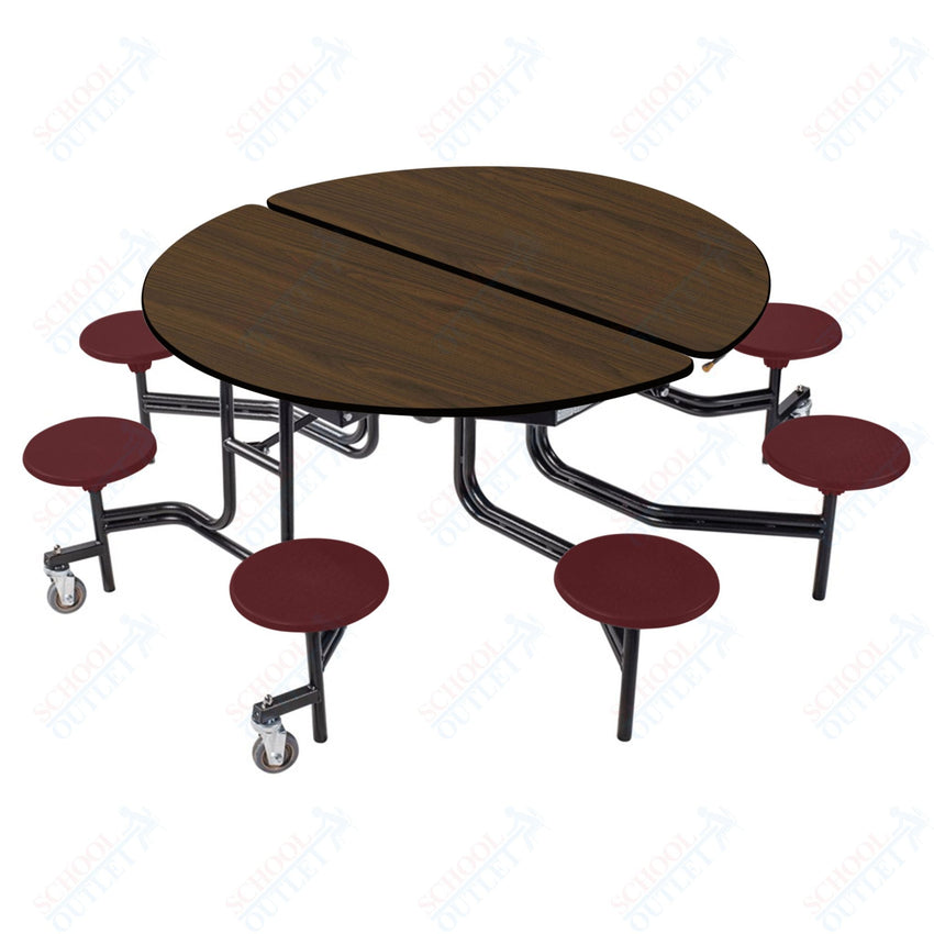 NPS Round Mobile Stool Unit Folding Cafeteria Table with Optional Bench Seating 60" W x 60" L x 32" H (NPS-MTR60S-XX-32) - SchoolOutlet