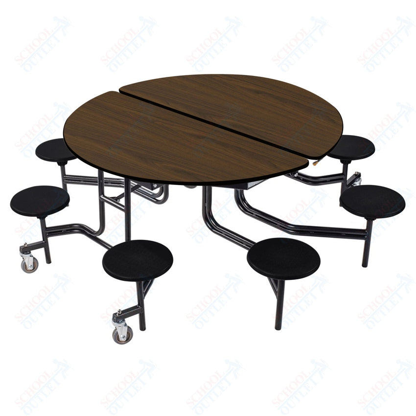 NPS Round Mobile Stool Unit Folding Cafeteria Table with Optional Bench Seating 60" W x 60" L x 25" H (NPS-MTR60S-XX-25) - SchoolOutlet