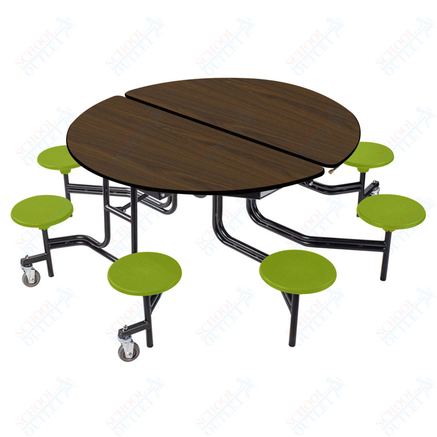 NPS Round Mobile Stool Unit Folding Cafeteria Table with Optional Bench Seating 60" W x 60" L x 32" H (NPS-MTR60S-XX-32) - SchoolOutlet