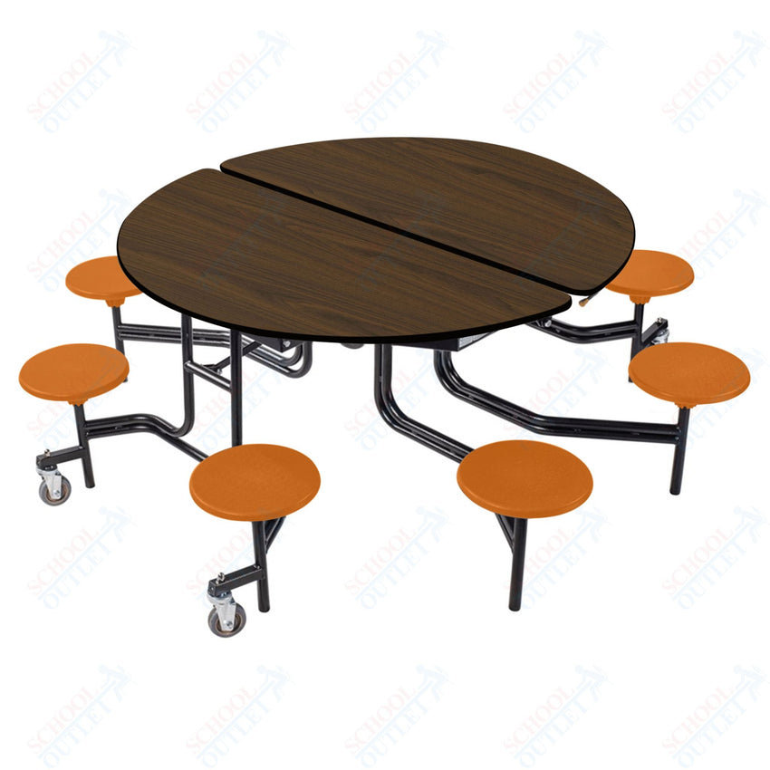 NPS Round Mobile Stool Unit Folding Cafeteria Table with Optional Bench Seating 60" W x 60" L x 25" H (NPS-MTR60S-XX-25) - SchoolOutlet
