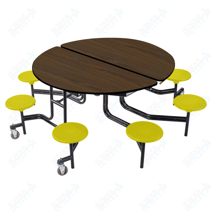 NPS Round Mobile Stool Unit Folding Cafeteria Table with Optional Bench Seating 60" W x 60" L x 27" H (NPS-MTR60S-XX-27) - SchoolOutlet