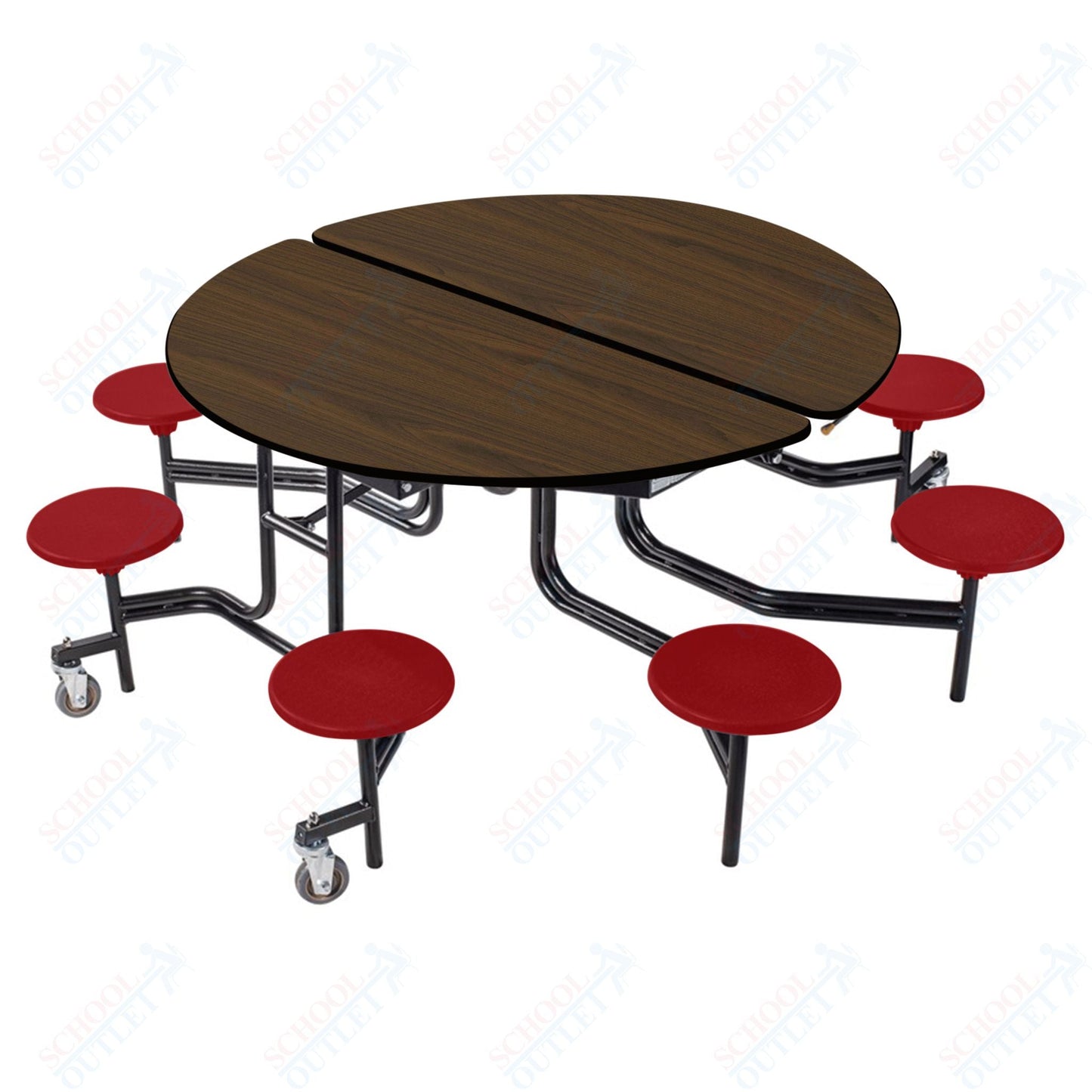 NPS Round Mobile Stool Unit Folding Cafeteria Table with Optional Bench Seating 60" W x 60" L x 25" H (NPS-MTR60S-XX-25) - SchoolOutlet
