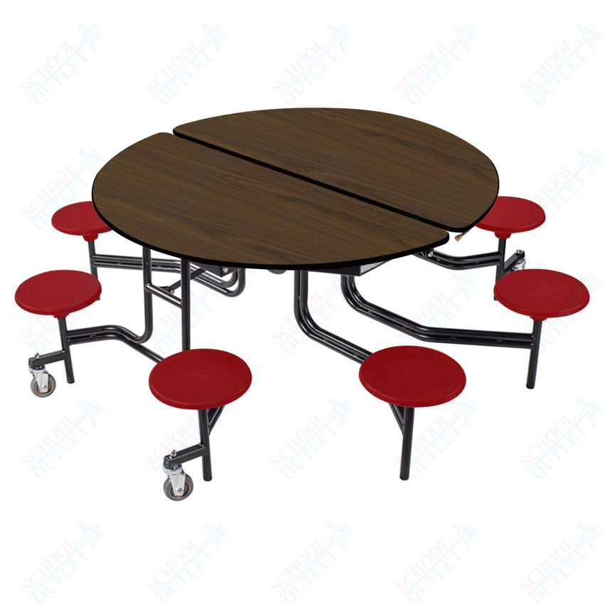 NPS Round Mobile Stool Unit Folding Cafeteria Table with Optional Bench Seating 60" W x 60" L x 32" H (NPS-MTR60S-XX-32) - SchoolOutlet