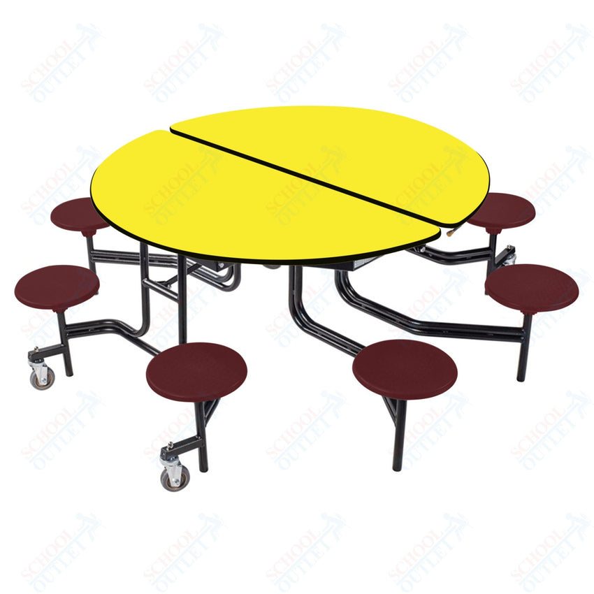 NPS Round Mobile Stool Unit Folding Cafeteria Table with Optional Bench Seating 60" W x 60" L x 27" H (NPS-MTR60S-XX-27) - SchoolOutlet