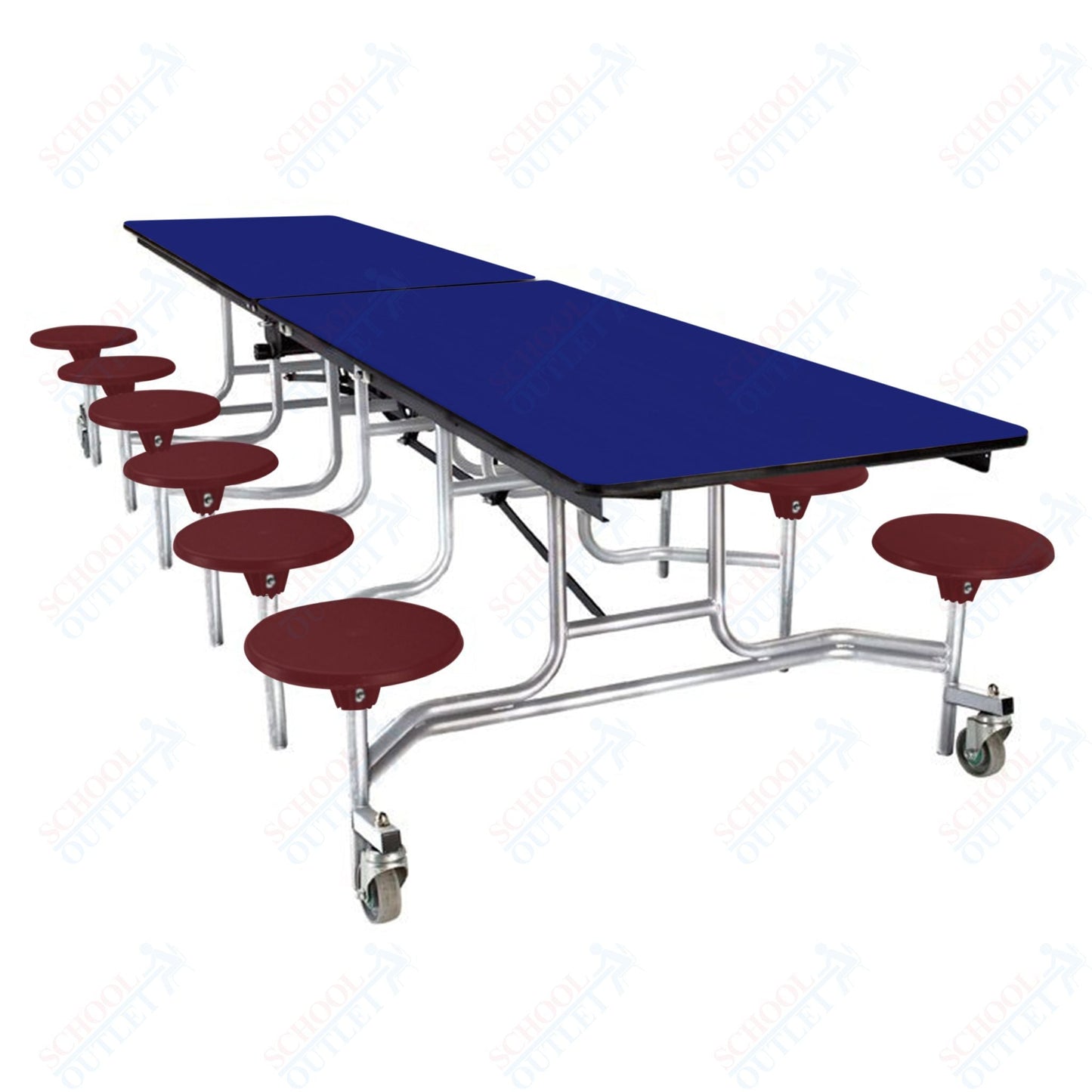 NPS Rectangle Mobile Stool Unit Folding Cafeteria Table with High-Impact Stools 30" W x 121" L x 27" H (NPS-MTS10-XX-27) - SchoolOutlet
