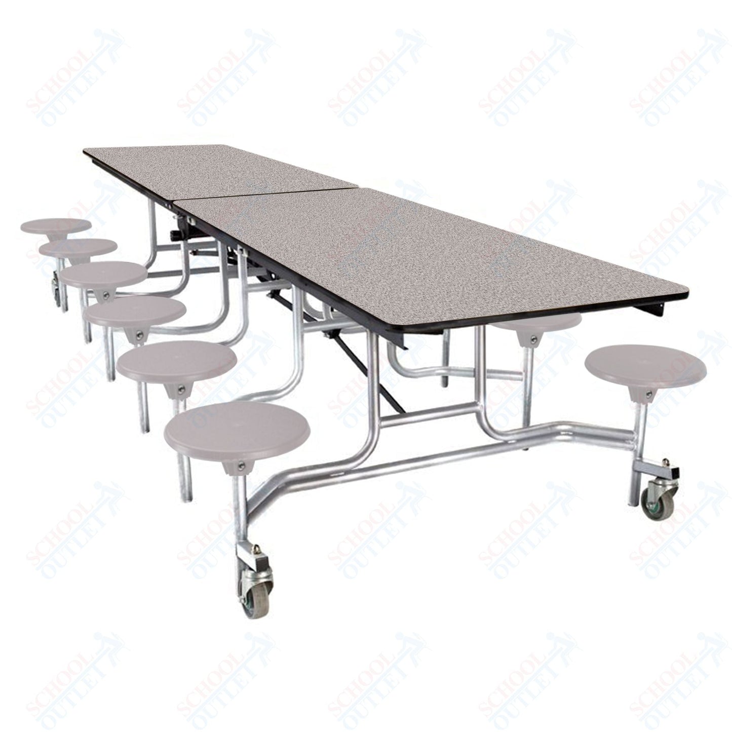 NPS Rectangle Mobile Stool Unit Folding Cafeteria Table with High-Impact Stools 30" W x 121" L x 27" H (NPS-MTS10-XX-27) - SchoolOutlet