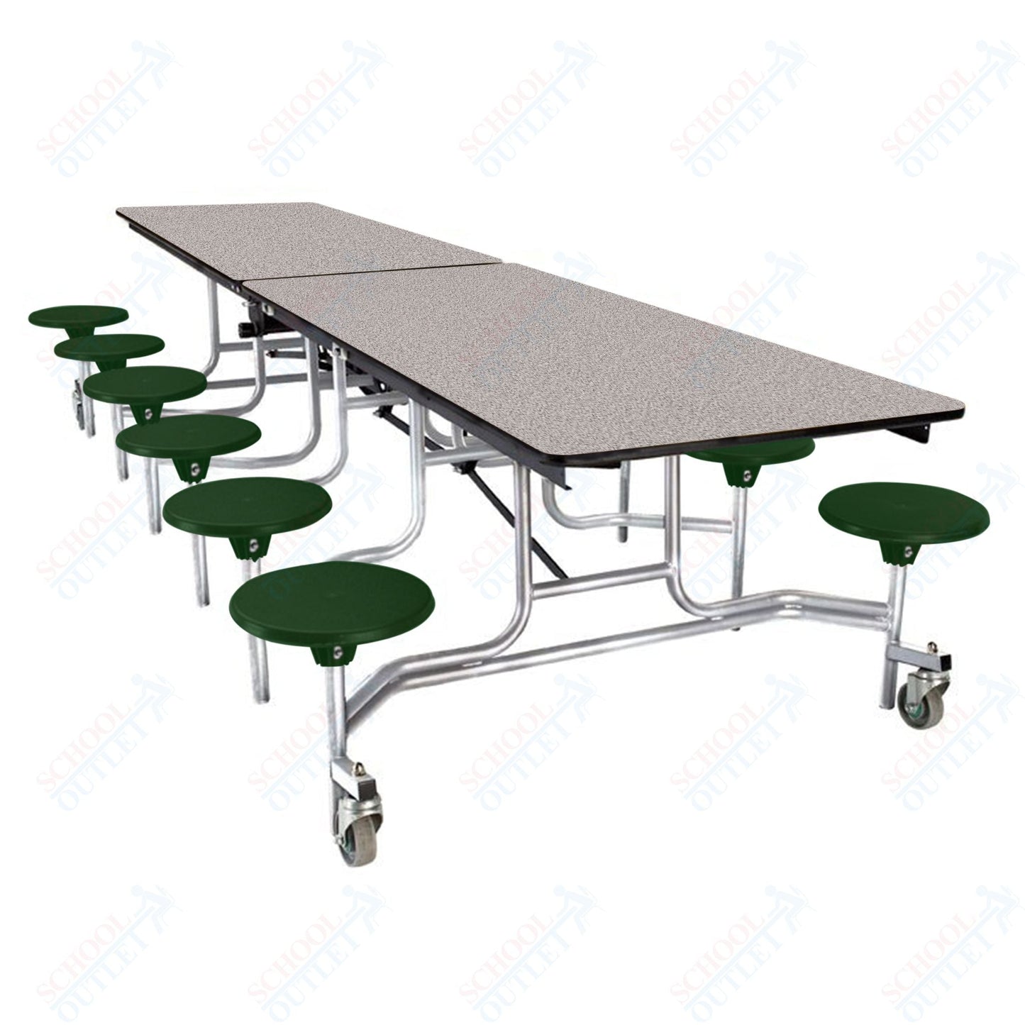 NPS Rectangle Mobile Stool Unit Folding Cafeteria Table with High-Impact Stools 30" W x 121" L x 27" H (NPS-MTS10-XX-27) - SchoolOutlet