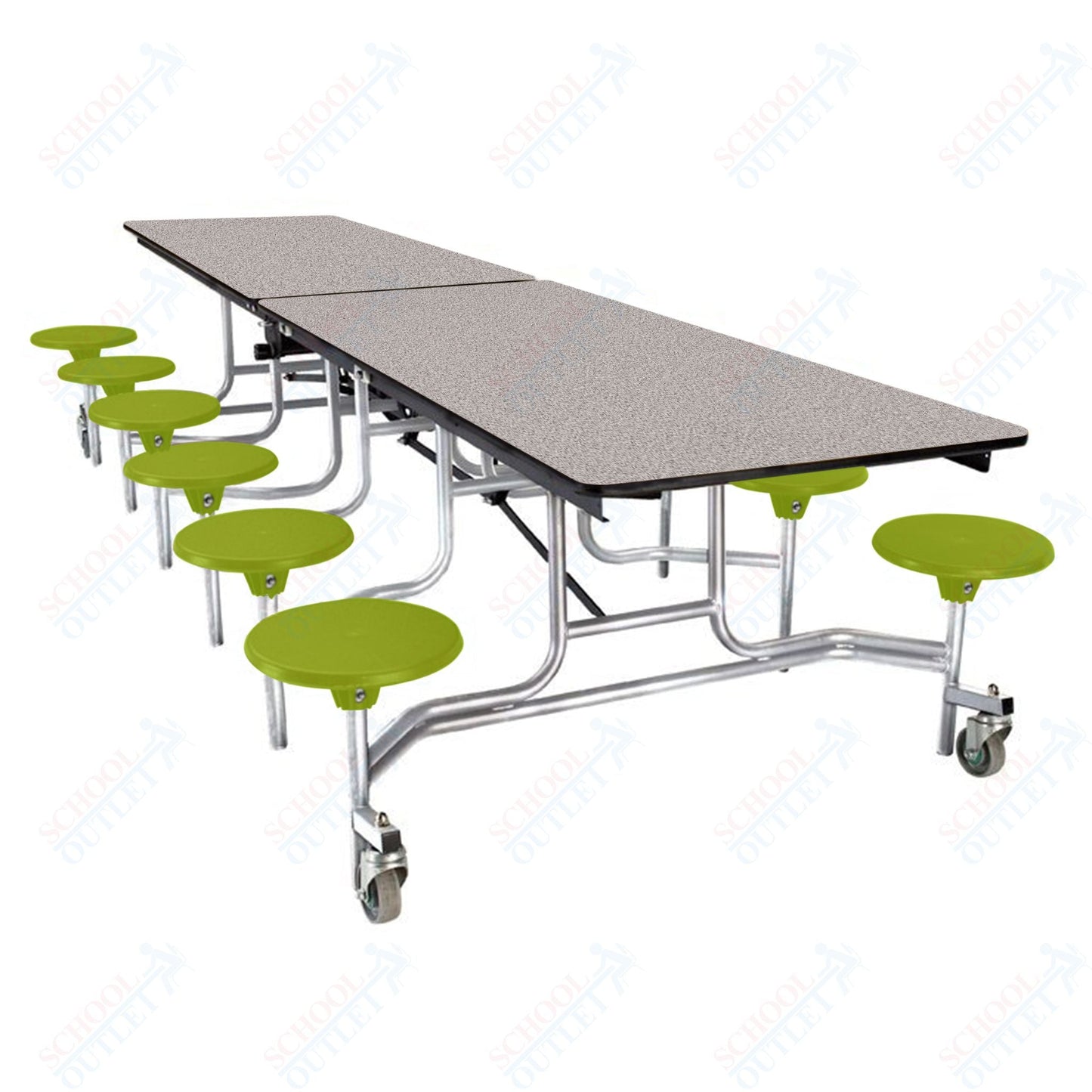 NPS Rectangle Mobile Stool Unit Folding Cafeteria Table with High-Impact Stools 30" W x 121" L x 27" H (NPS-MTS10-XX-27) - SchoolOutlet