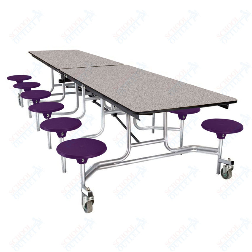 NPS Rectangle Mobile Stool Unit Folding Cafeteria Table with High-Impact Stools 30" W x 121" L x 27" H (NPS-MTS10-XX-27) - SchoolOutlet