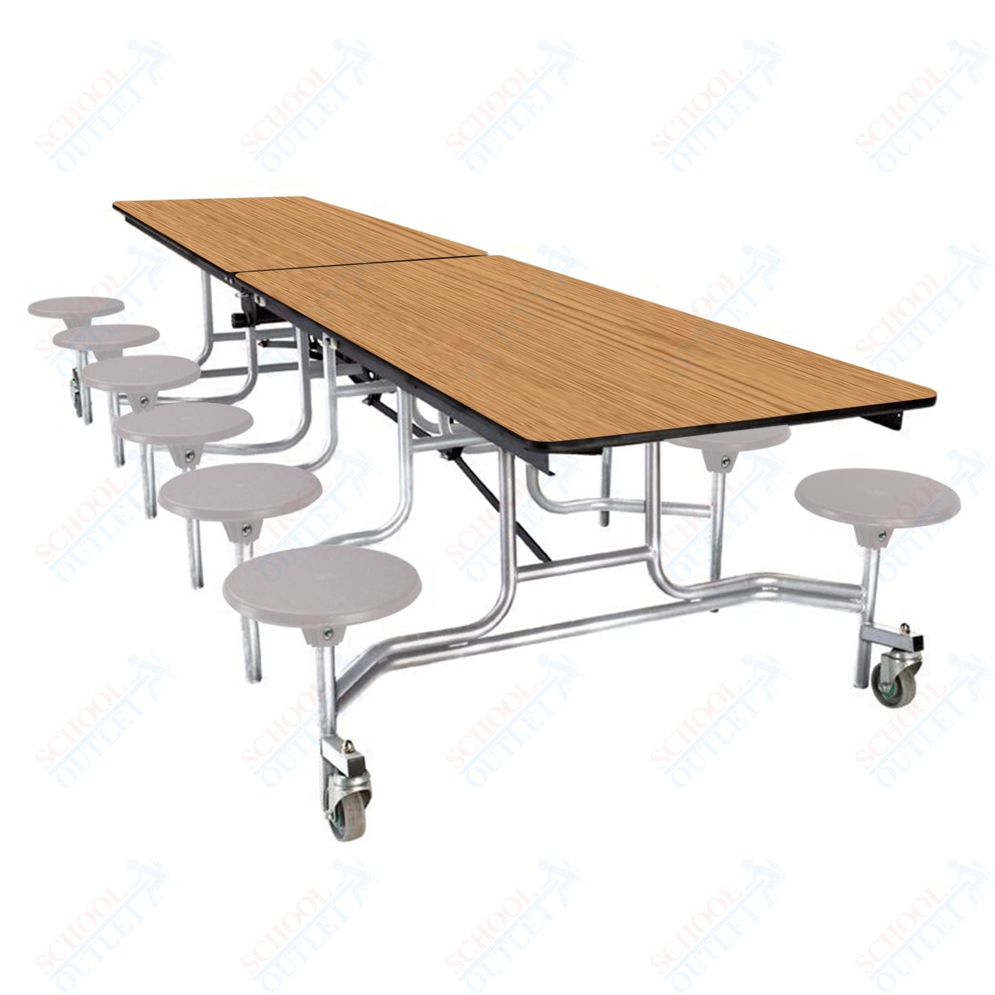 NPS Rectangle Mobile Stool Unit Folding Cafeteria Table with High-Impact Stools 30" W x 121" L x 27" H (NPS-MTS10-XX-27) - SchoolOutlet