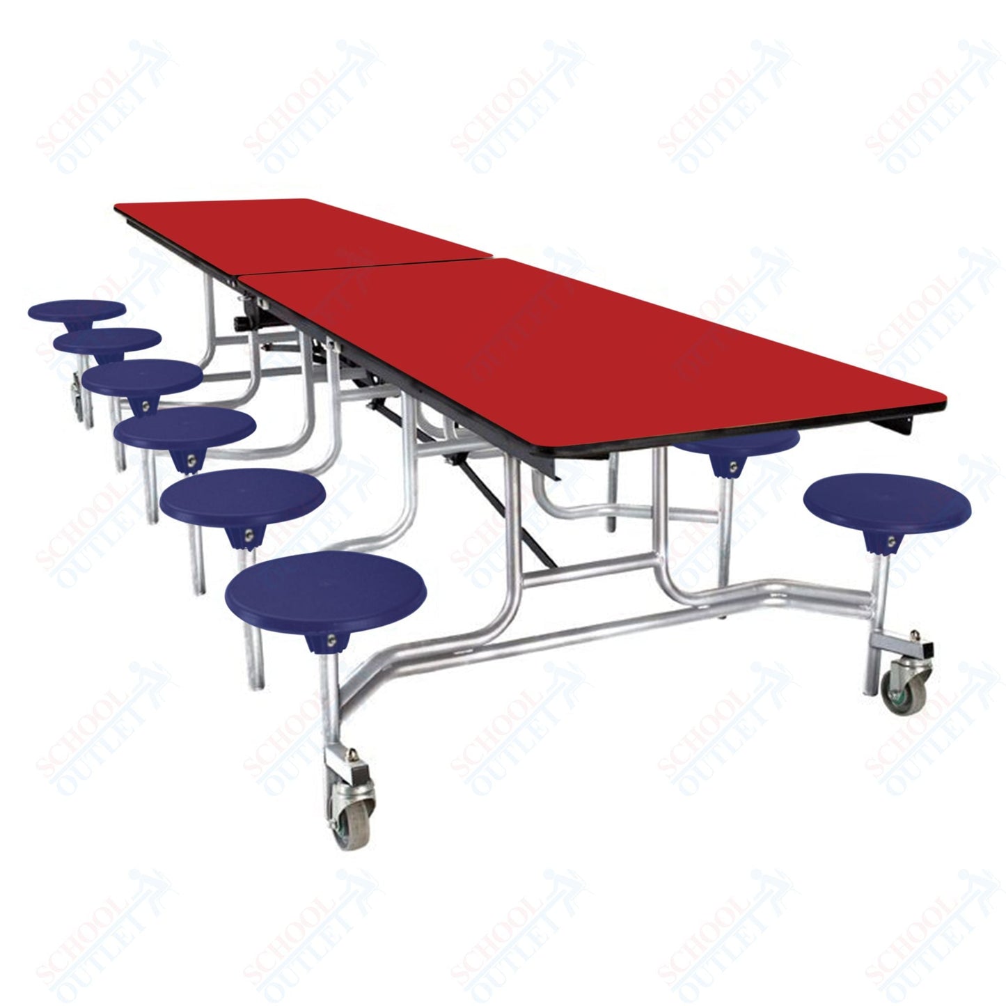 NPS Rectangle Mobile Stool Unit Folding Cafeteria Table with High-Impact Stools 30" W x 121" L x 25" H (NPS-MTS10-XX-25) - SchoolOutlet