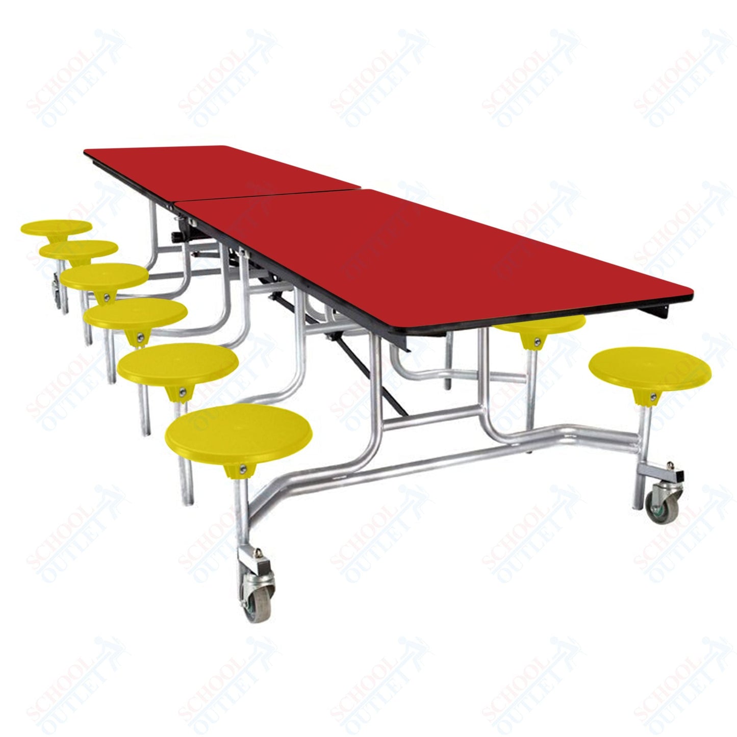 NPS Rectangle Mobile Stool Unit Folding Cafeteria Table with High-Impact Stools 30" W x 121" L x 25" H (NPS-MTS10-XX-25) - SchoolOutlet
