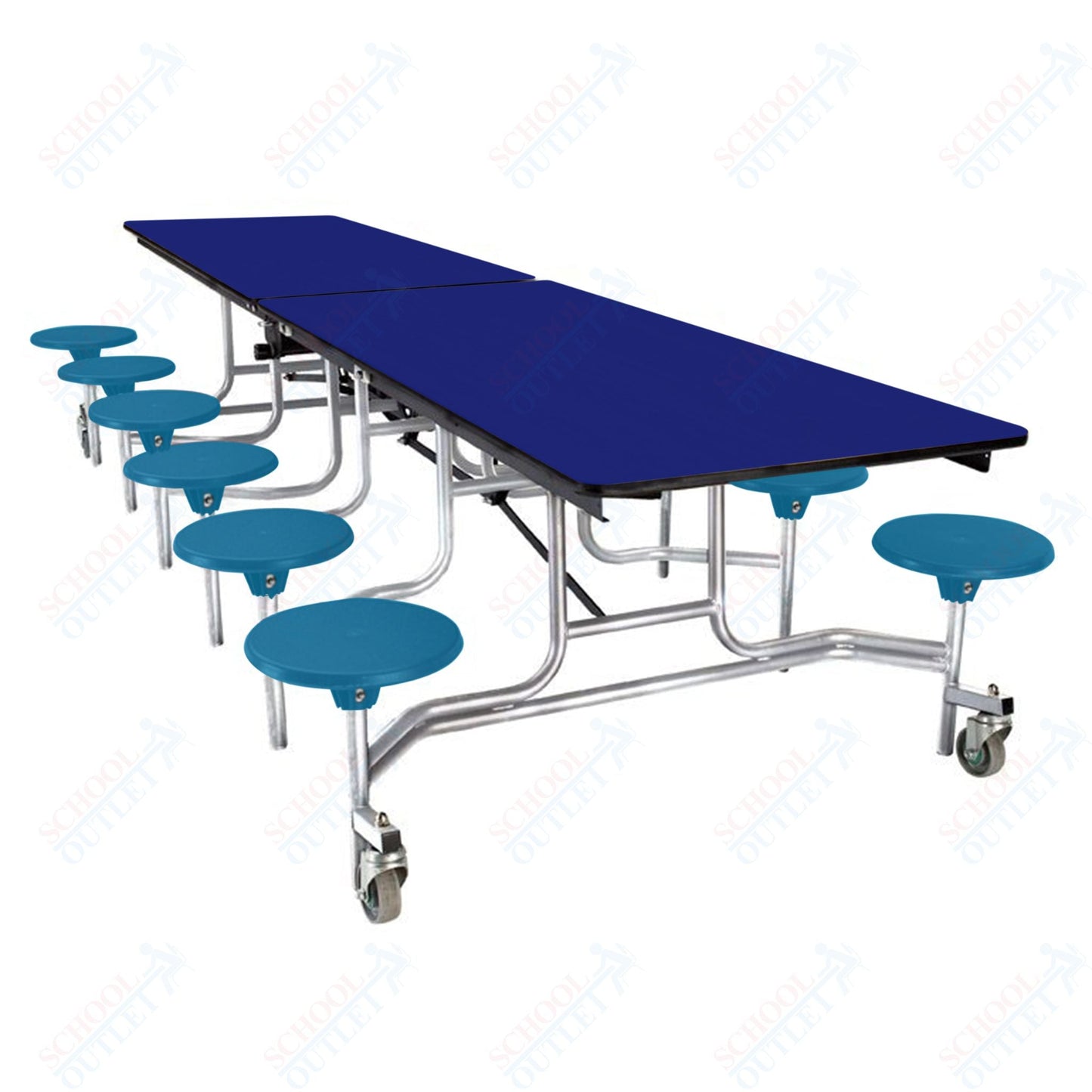 NPS Rectangle Mobile Stool Unit Folding Cafeteria Table with High-Impact Stools 30" W x 121" L x 25" H (NPS-MTS10-XX-25) - SchoolOutlet
