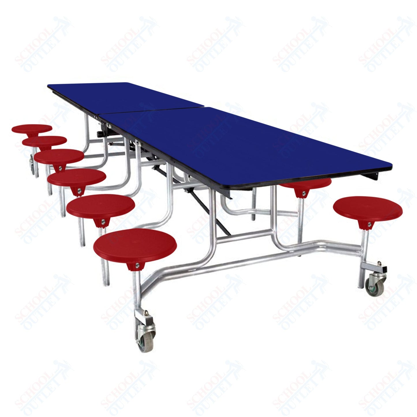 NPS Rectangle Mobile Stool Unit Folding Cafeteria Table with High-Impact Stools 30" W x 121" L x 27" H (NPS-MTS10-XX-27) - SchoolOutlet