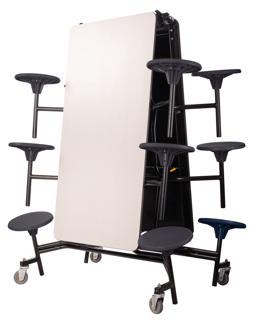 NPS Rectangle Mobile Stool Unit Folding Cafeteria Table with High-Impact Stools 30" W x 121" L x 25" H (NPS-MTS10-XX-25) - SchoolOutlet