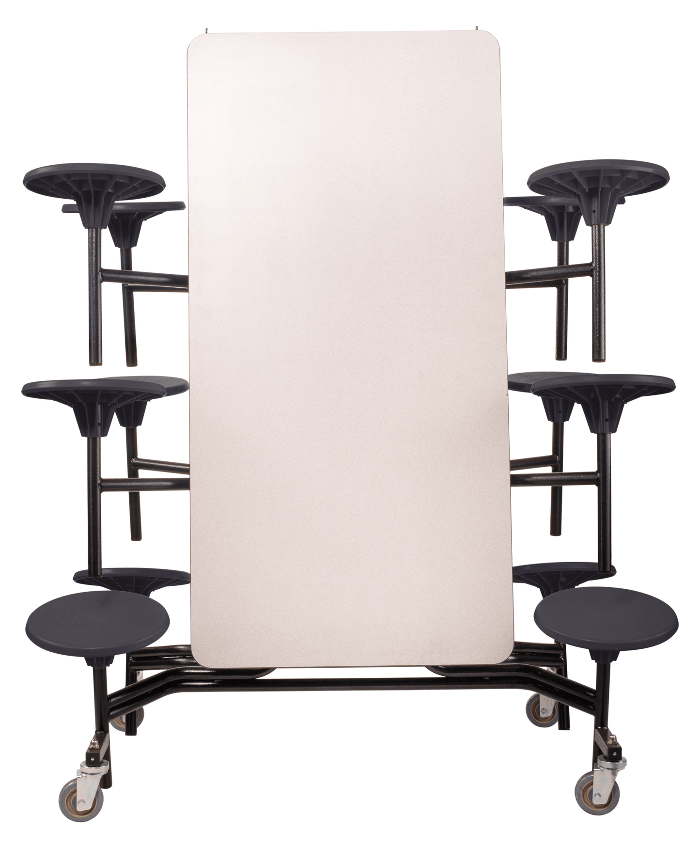 NPS Rectangle Mobile Stool Unit Folding Cafeteria Table with High-Impact Stools 30" W x 121" L x 27" H (NPS-MTS10-XX-27) - SchoolOutlet