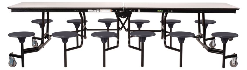 NPS Rectangle Mobile Stool Unit Folding Cafeteria Table with High-Impact Stools 30" W x 121" L x 27" H (NPS-MTS10-XX-27) - SchoolOutlet
