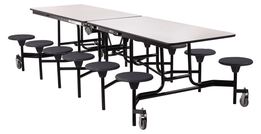 NPS Rectangle Mobile Stool Unit Folding Cafeteria Table with High-Impact Stools 30" W x 121" L x 27" H (NPS-MTS10-XX-27) - SchoolOutlet