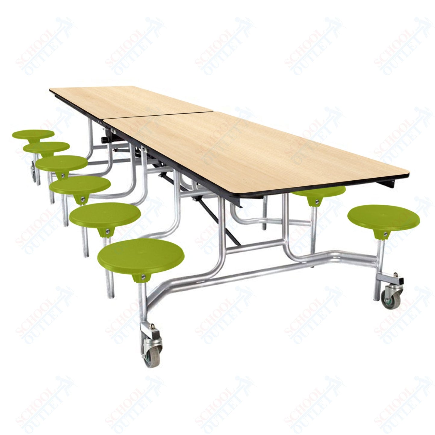 NPS Rectangle Mobile Stool Unit Folding Cafeteria Table with High-Impact Stools 30" W x 121" L x 27" H (NPS-MTS10-XX-27) - SchoolOutlet