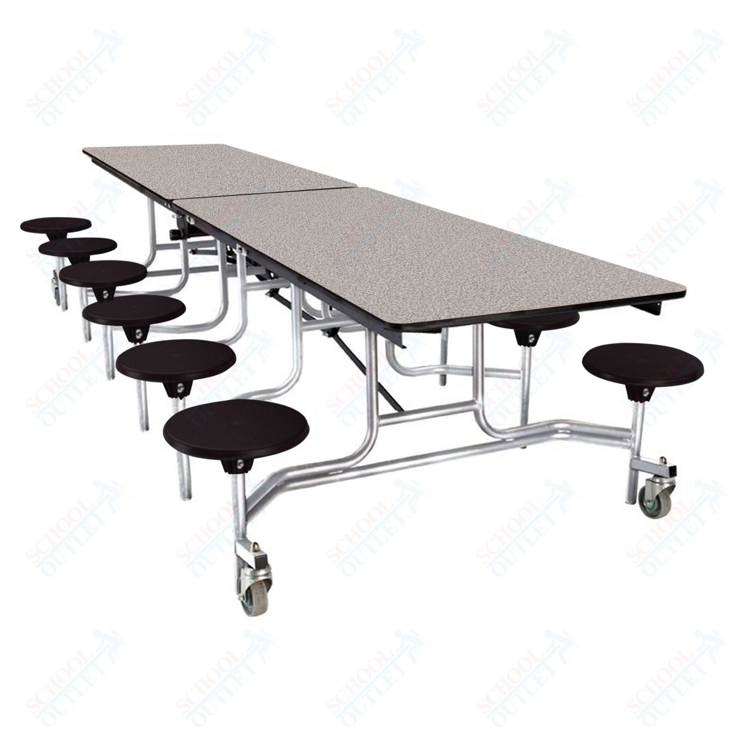 NPS Rectangle Mobile Stool Unit Folding Cafeteria Table with High-Impact Stools 30" W x 121" L x 27" H (NPS-MTS10-XX-27) - SchoolOutlet