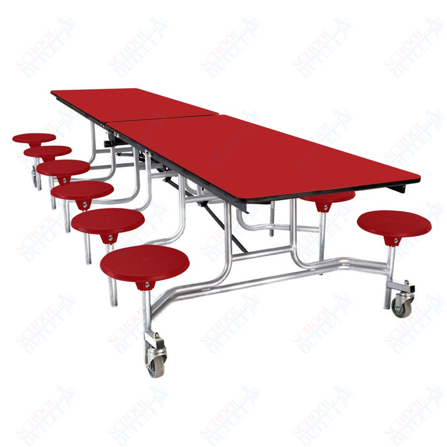 NPS Rectangle Mobile Stool Unit Folding Cafeteria Table with High-Impact Stools 30" W x 121" L x 25" H (NPS-MTS10-XX-25) - SchoolOutlet