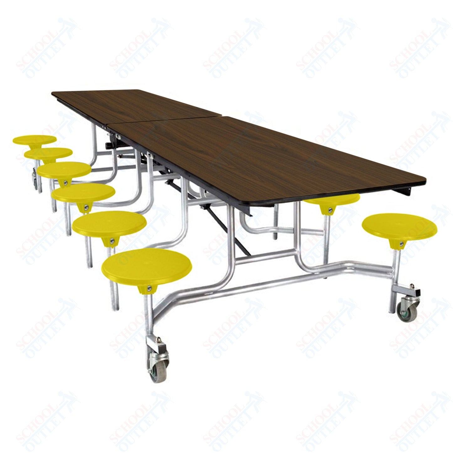 NPS Rectangle Mobile Stool Unit Folding Cafeteria Table with High-Impact Stools 30" W x 121" L x 25" H (NPS-MTS10-XX-25) - SchoolOutlet