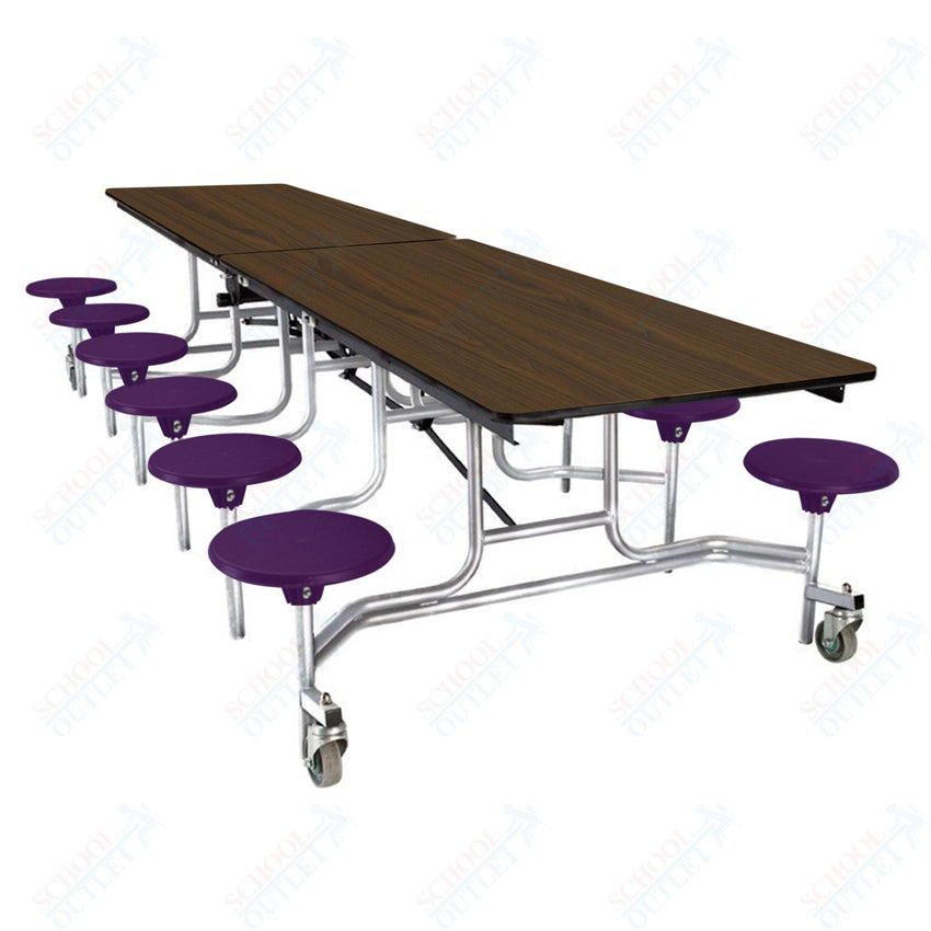 NPS Rectangle Mobile Stool Unit Folding Cafeteria Table with High-Impact Stools 30" W x 121" L x 25" H (NPS-MTS10-XX-25) - SchoolOutlet