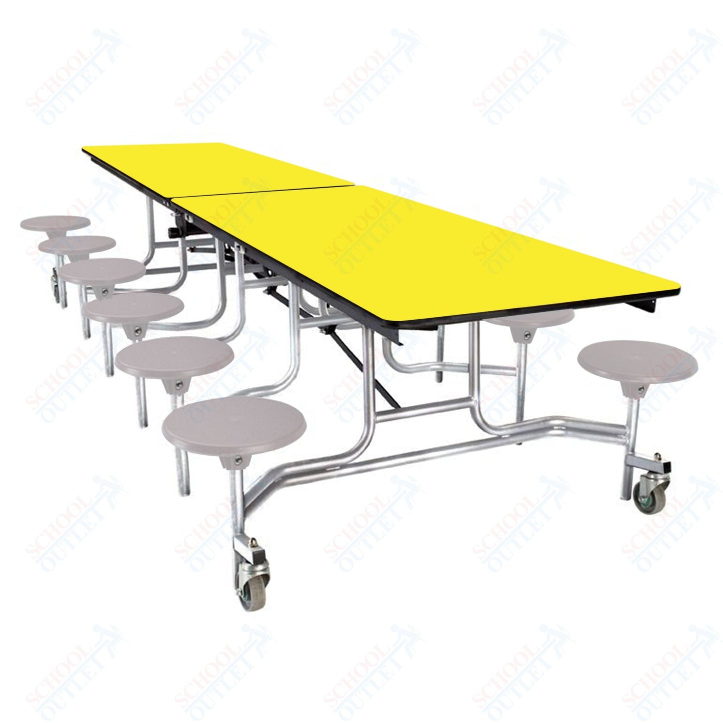 NPS Rectangle Mobile Stool Unit Folding Cafeteria Table with High-Impact Stools 30" W x 121" L x 27" H (NPS-MTS10-XX-27) - SchoolOutlet
