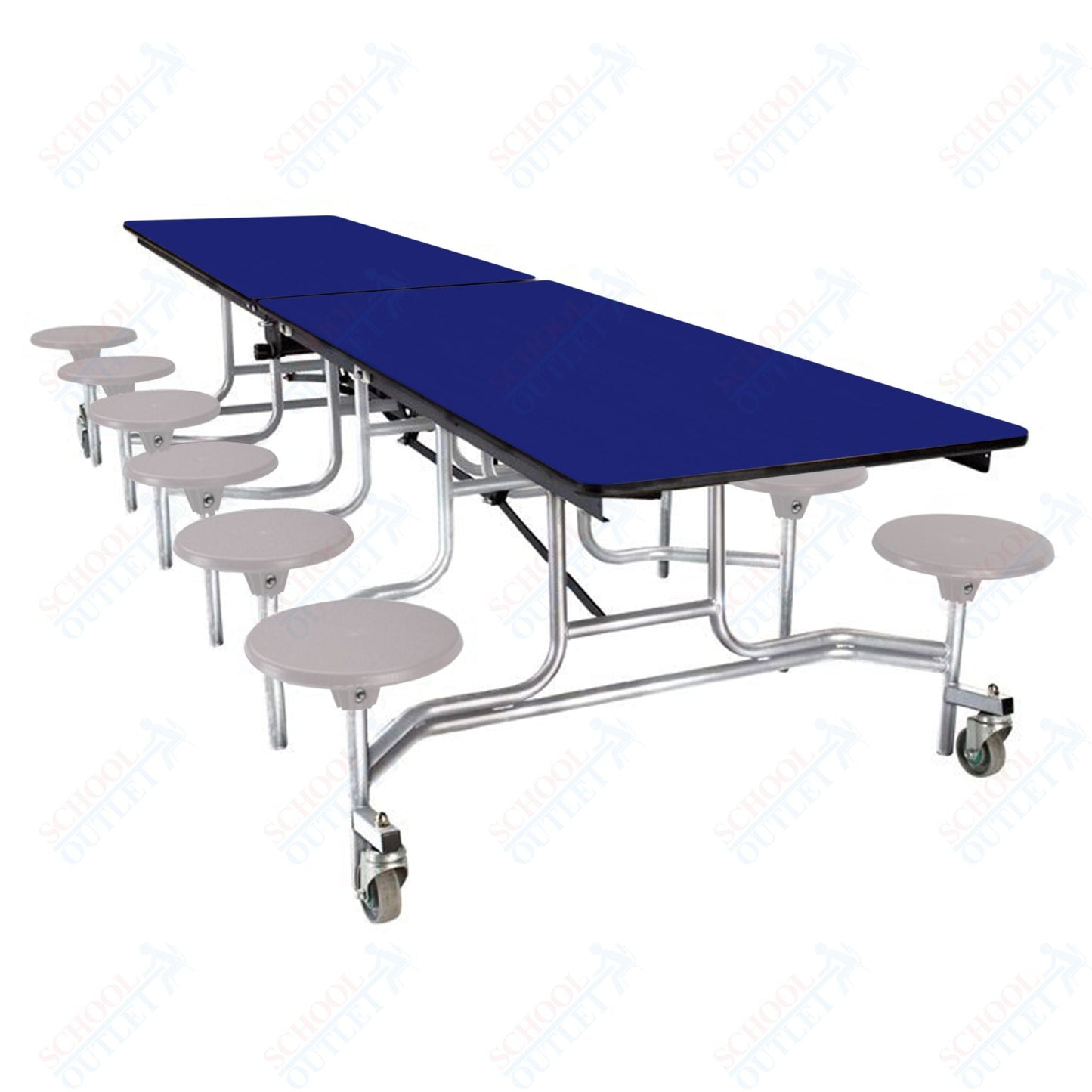 NPS Rectangle Mobile Stool Unit Folding Cafeteria Table with High-Impact Stools 30" W x 121" L x 25" H (NPS-MTS10-XX-25) - SchoolOutlet