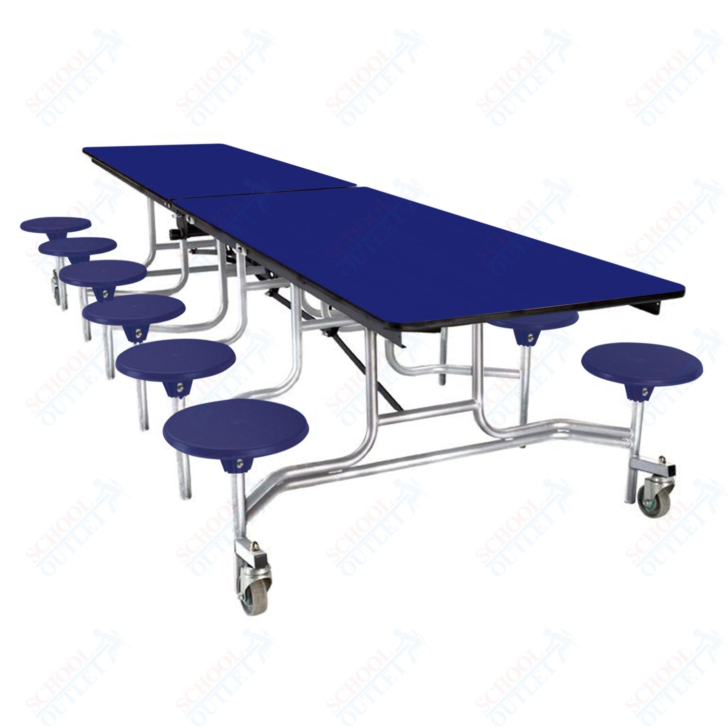 NPS Rectangle Mobile Stool Unit Folding Cafeteria Table with High-Impact Stools 30" W x 121" L x 27" H (NPS-MTS10-XX-27) - SchoolOutlet