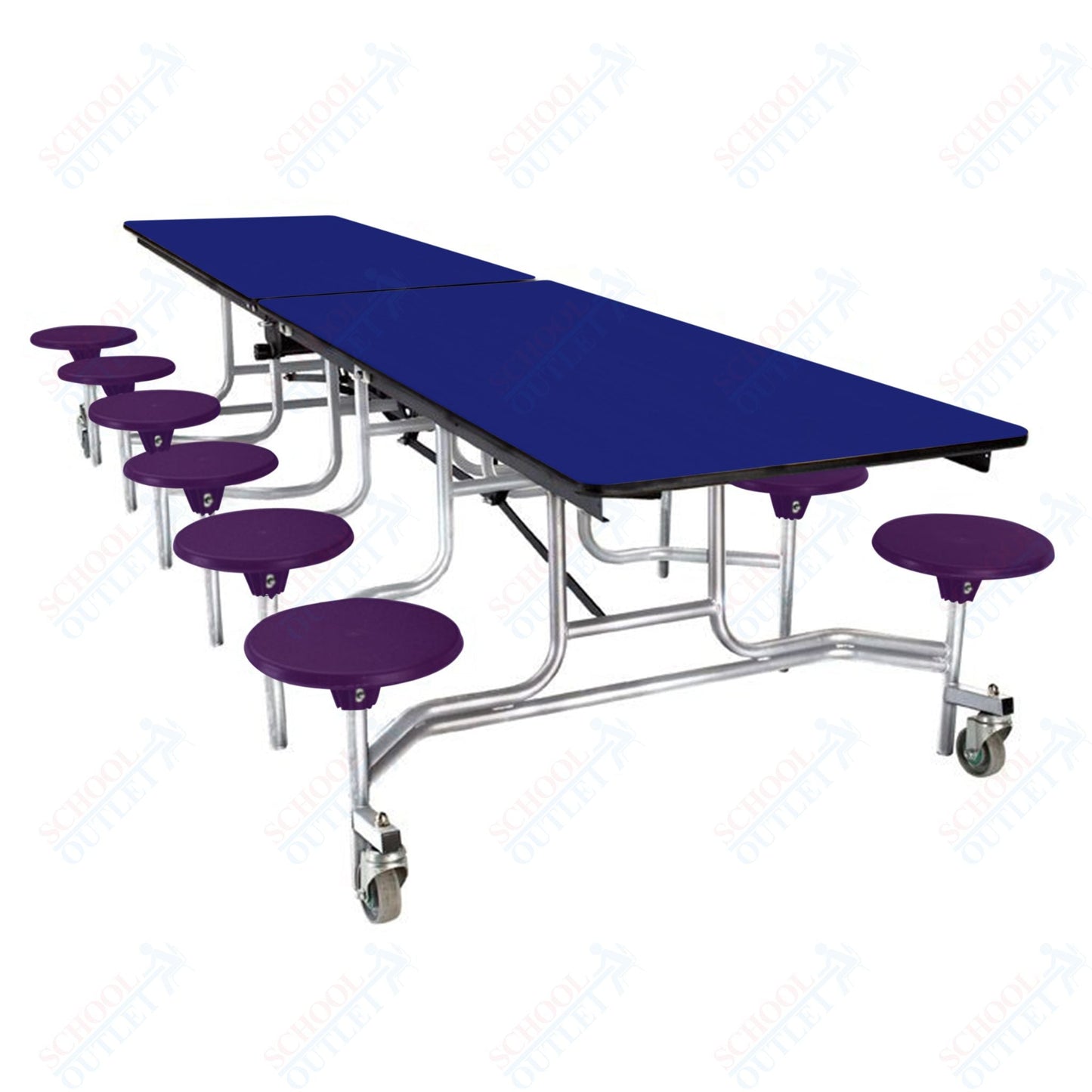 NPS Rectangle Mobile Stool Unit Folding Cafeteria Table with High-Impact Stools 30" W x 121" L x 27" H (NPS-MTS10-XX-27) - SchoolOutlet