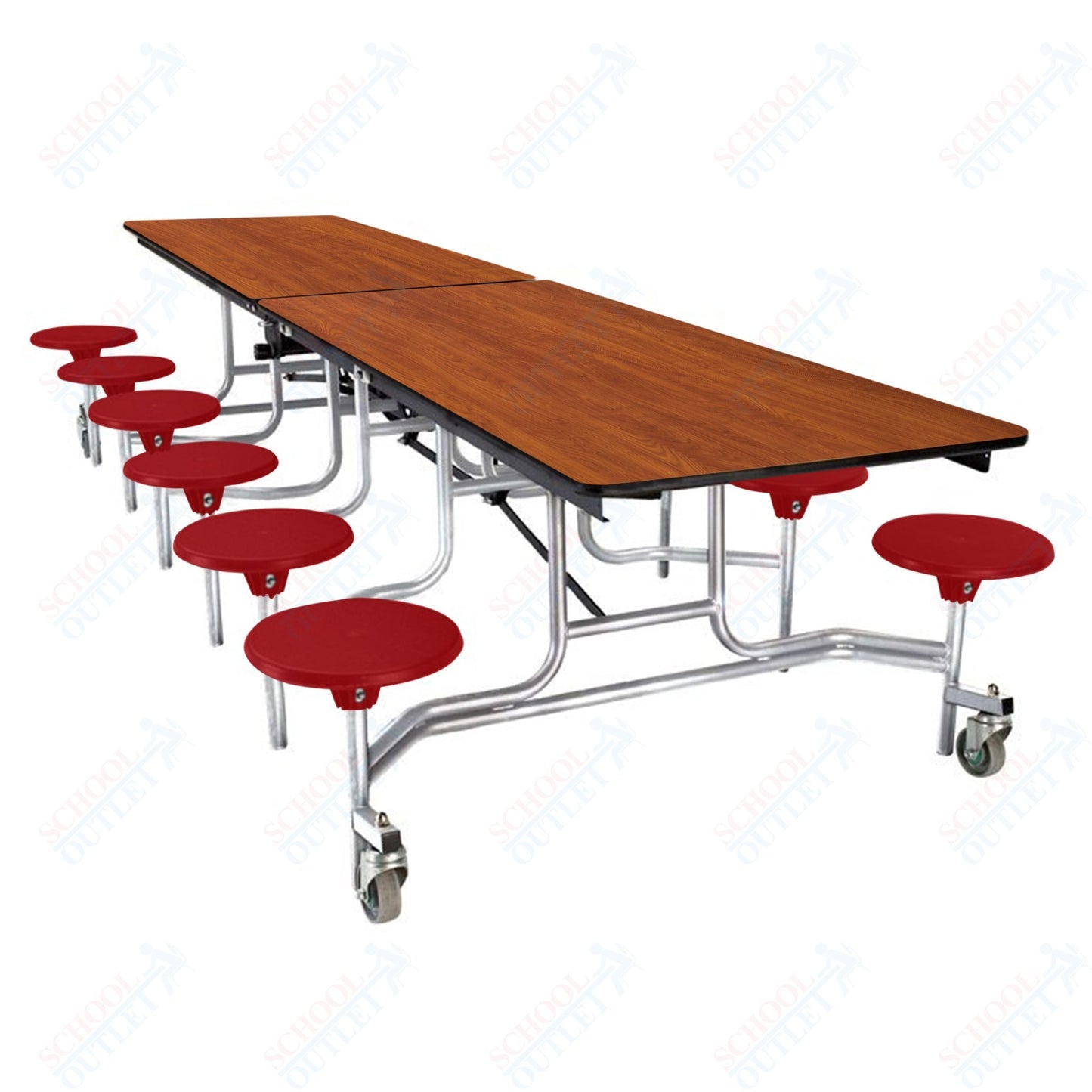 NPS Rectangle Mobile Stool Unit Folding Cafeteria Table with High-Impact Stools 30" W x 121" L x 25" H (NPS-MTS10-XX-25) - SchoolOutlet