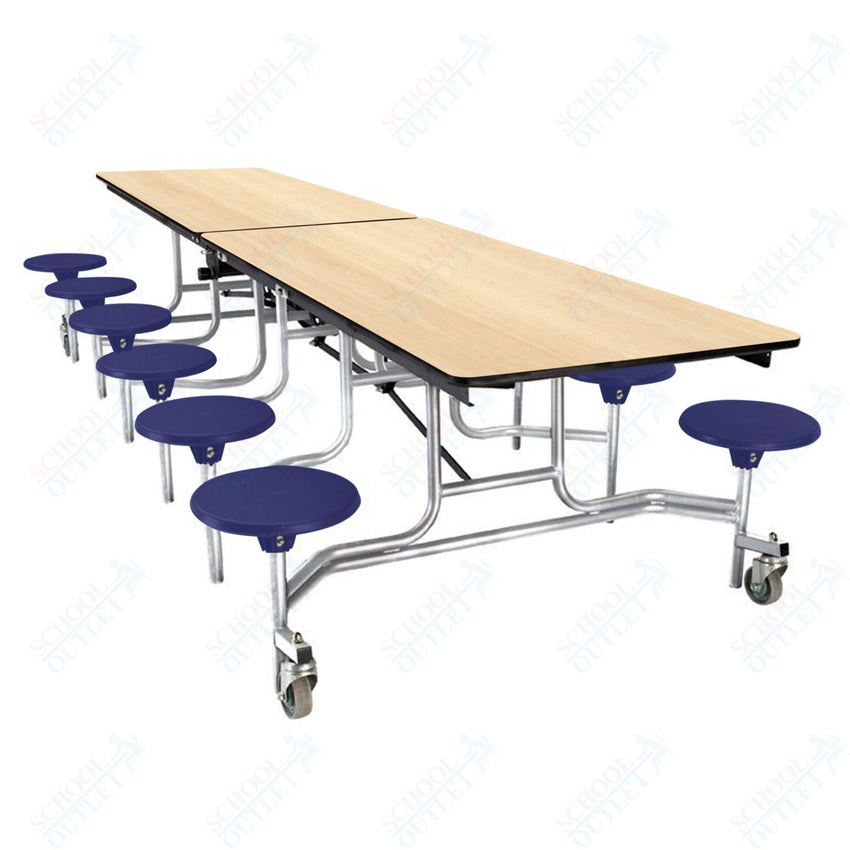 NPS Rectangle Mobile Stool Unit Folding Cafeteria Table with High-Impact Stools 30" W x 121" L x 27" H (NPS-MTS10-XX-27) - SchoolOutlet