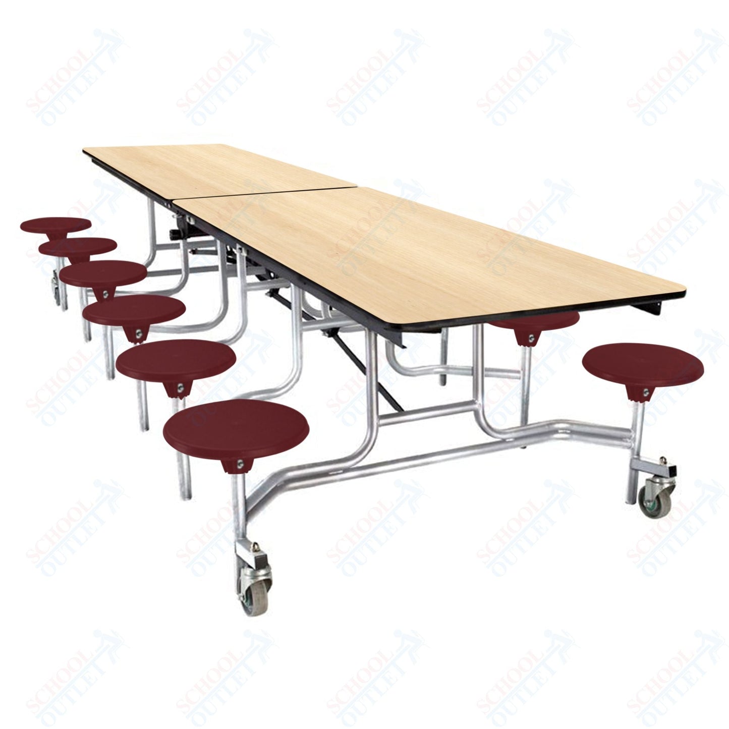 NPS Rectangle Mobile Stool Unit Folding Cafeteria Table with High-Impact Stools 30" W x 121" L x 27" H (NPS-MTS10-XX-27) - SchoolOutlet