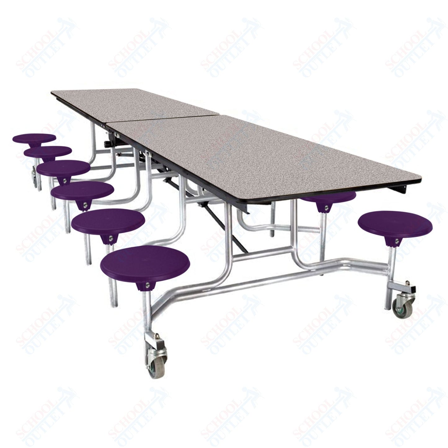 NPS Rectangle Mobile Stool Unit Folding Cafeteria Table with High-Impact Stools 30" W x 121" L x 25" H (NPS-MTS10-XX-25) - SchoolOutlet