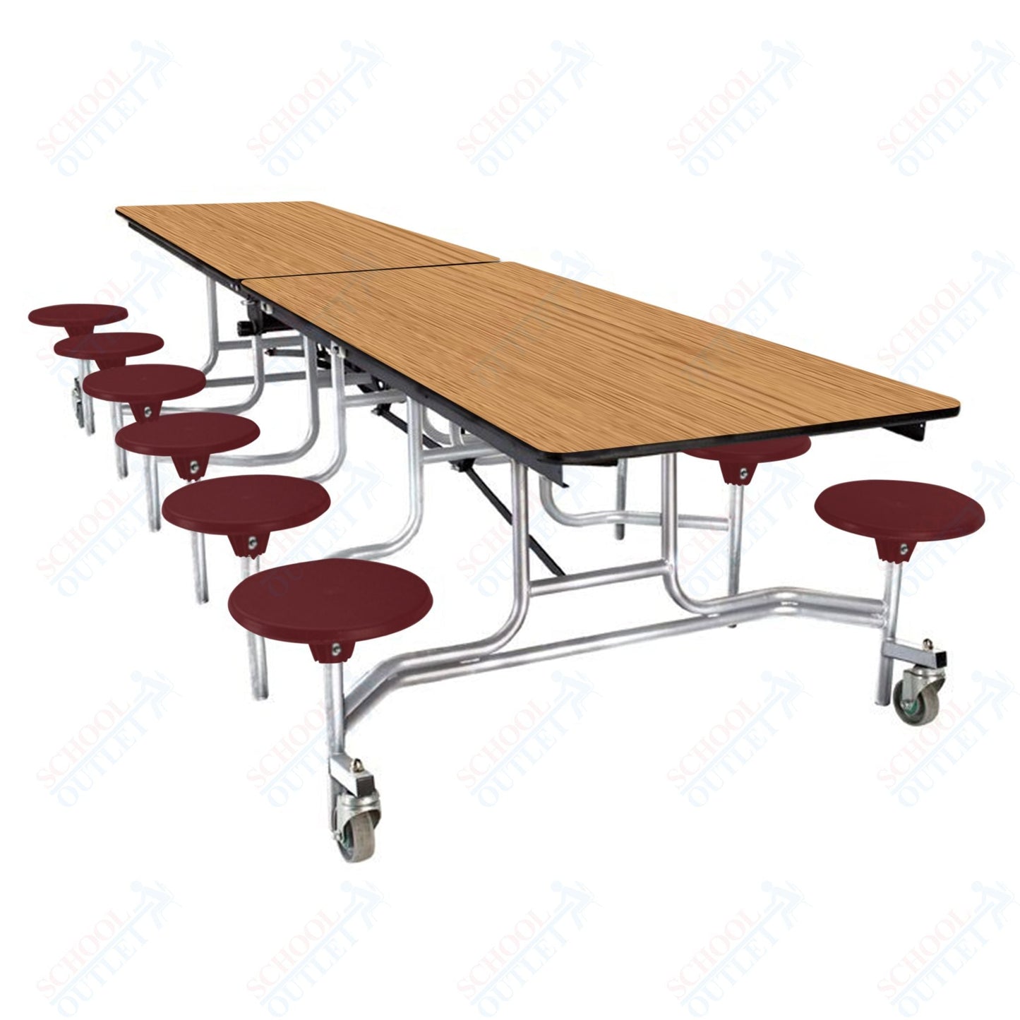 NPS Rectangle Mobile Stool Unit Folding Cafeteria Table with High-Impact Stools 30" W x 121" L x 27" H (NPS-MTS10-XX-27) - SchoolOutlet
