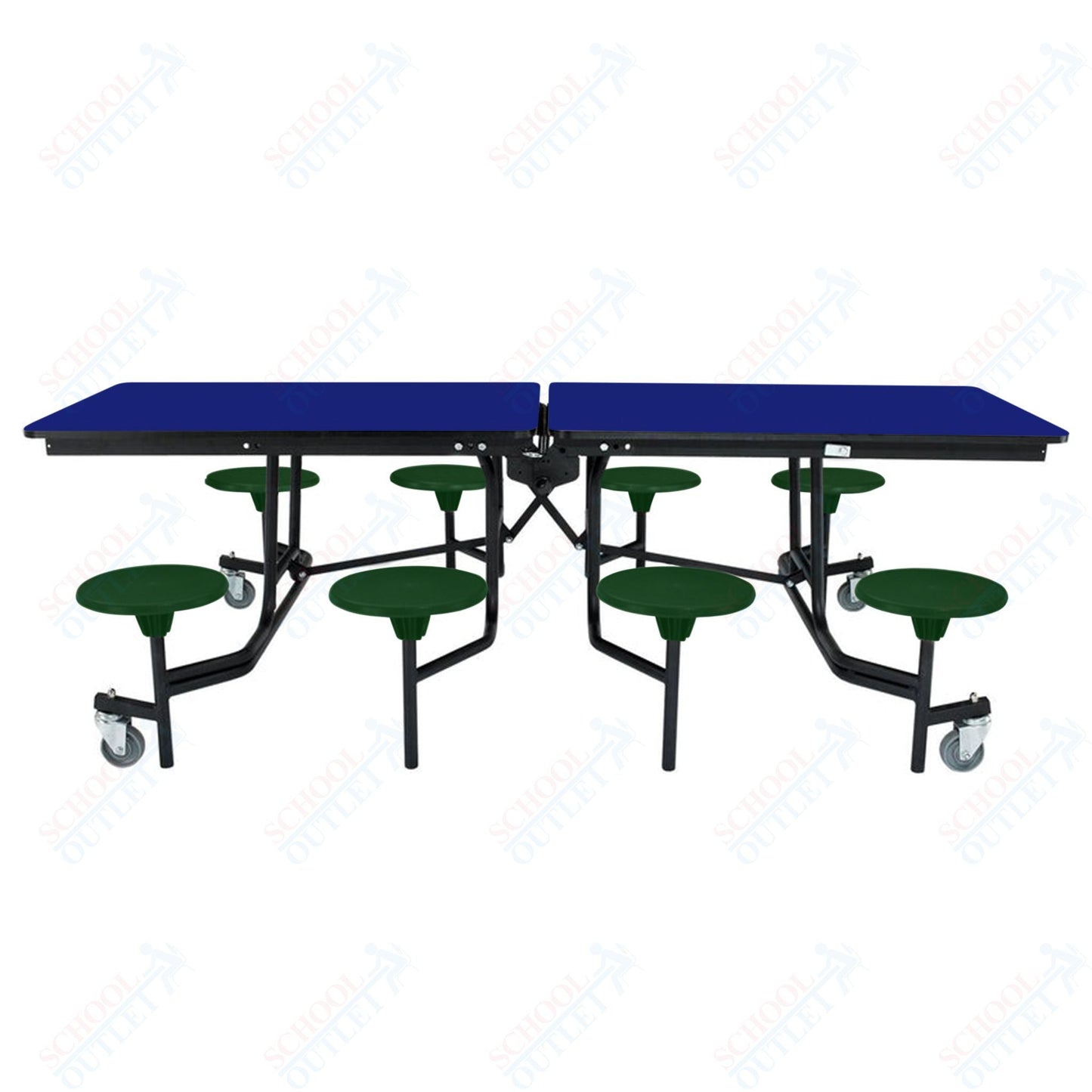 NPS Rectangle Mobile Stool Unit Folding Table with Storage and High Impact Stools 30" W x 97" L x 25" H (NPS-MTS8-XX-25) - SchoolOutlet
