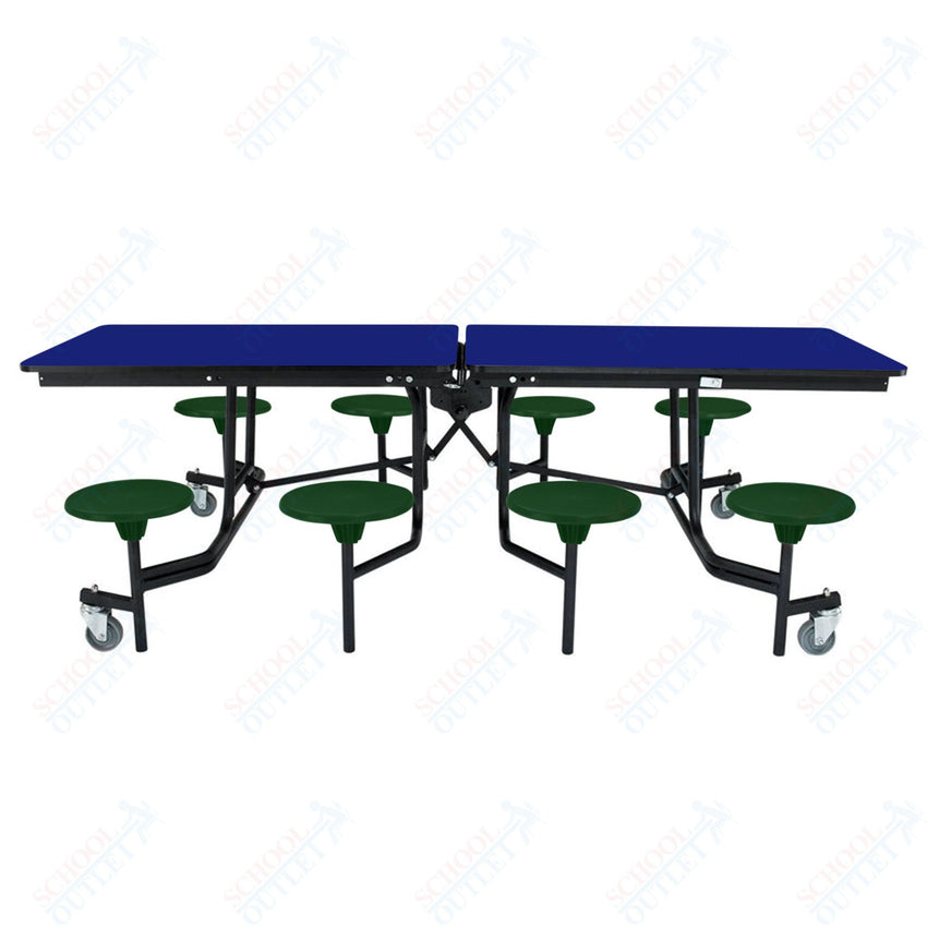 NPS Rectangle Mobile Stool Unit Folding Table with Storage and High Impact Stools 30" W x 97" L x 25" H (NPS-MTS8-XX-25) - SchoolOutlet