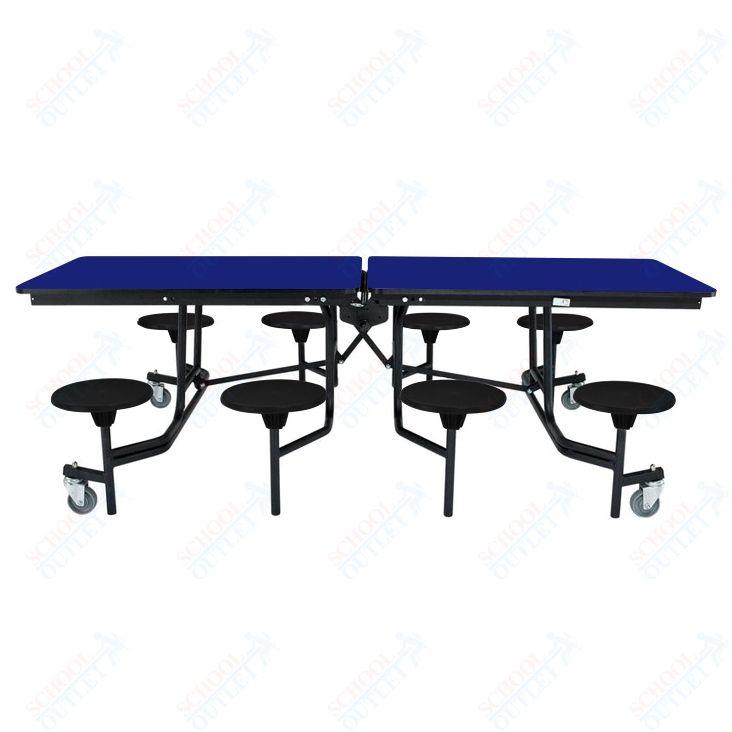 NPS Rectangle Mobile Stool Unit Folding Table with Storage and High Impact Stools 30" W x 97" L x 25" H (NPS-MTS8-XX-25) - SchoolOutlet