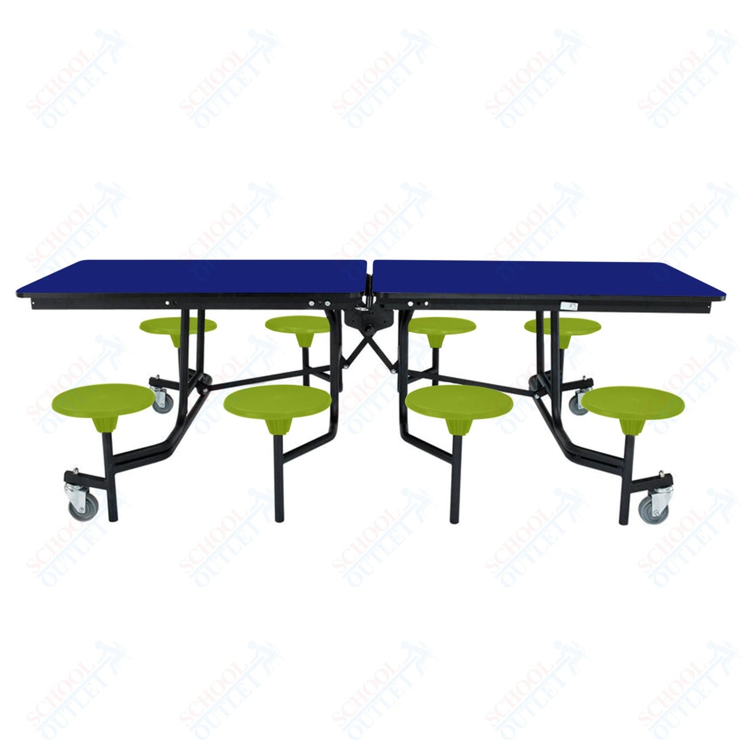 NPS Rectangle Mobile Stool Unit Folding Table with Storage and High Impact Stools 30" W x 97" L x 25" H (NPS-MTS8-XX-25) - SchoolOutlet