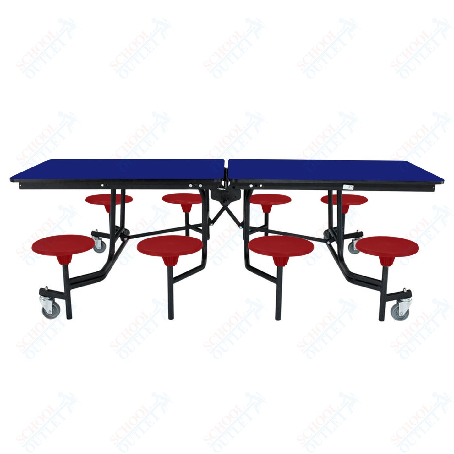 NPS Rectangle Mobile Stool Unit Folding Table with Storage and High Impact Stools 30" W x 97" L x 27" H (NPS-MTS8-XX-27) - SchoolOutlet