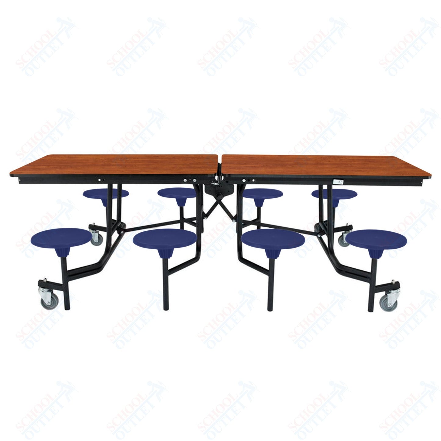 NPS Rectangle Mobile Stool Unit Folding Table with Storage and High Impact Stools 30" W x 97" L x 27" H (NPS-MTS8-XX-27) - SchoolOutlet