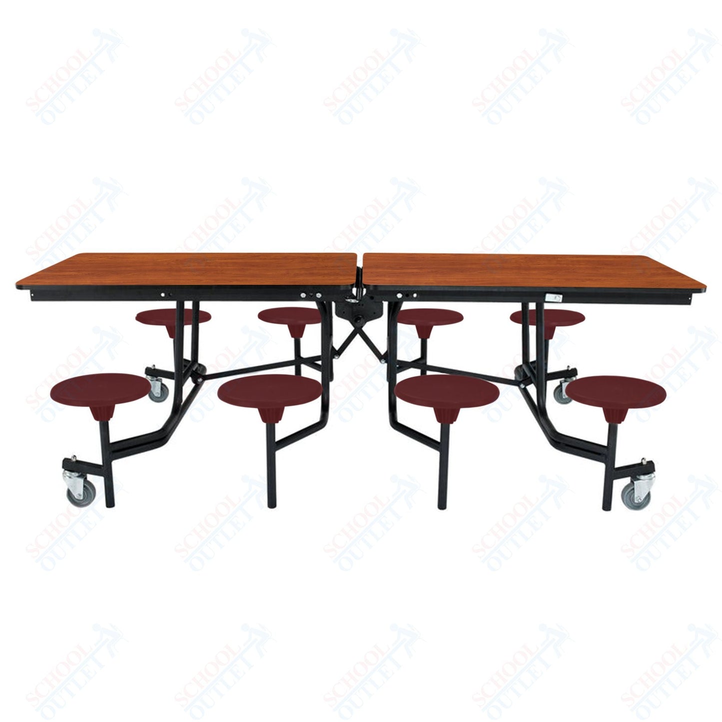 NPS Rectangle Mobile Stool Unit Folding Table with Storage and High Impact Stools 30" W x 97" L x 27" H (NPS-MTS8-XX-27) - SchoolOutlet