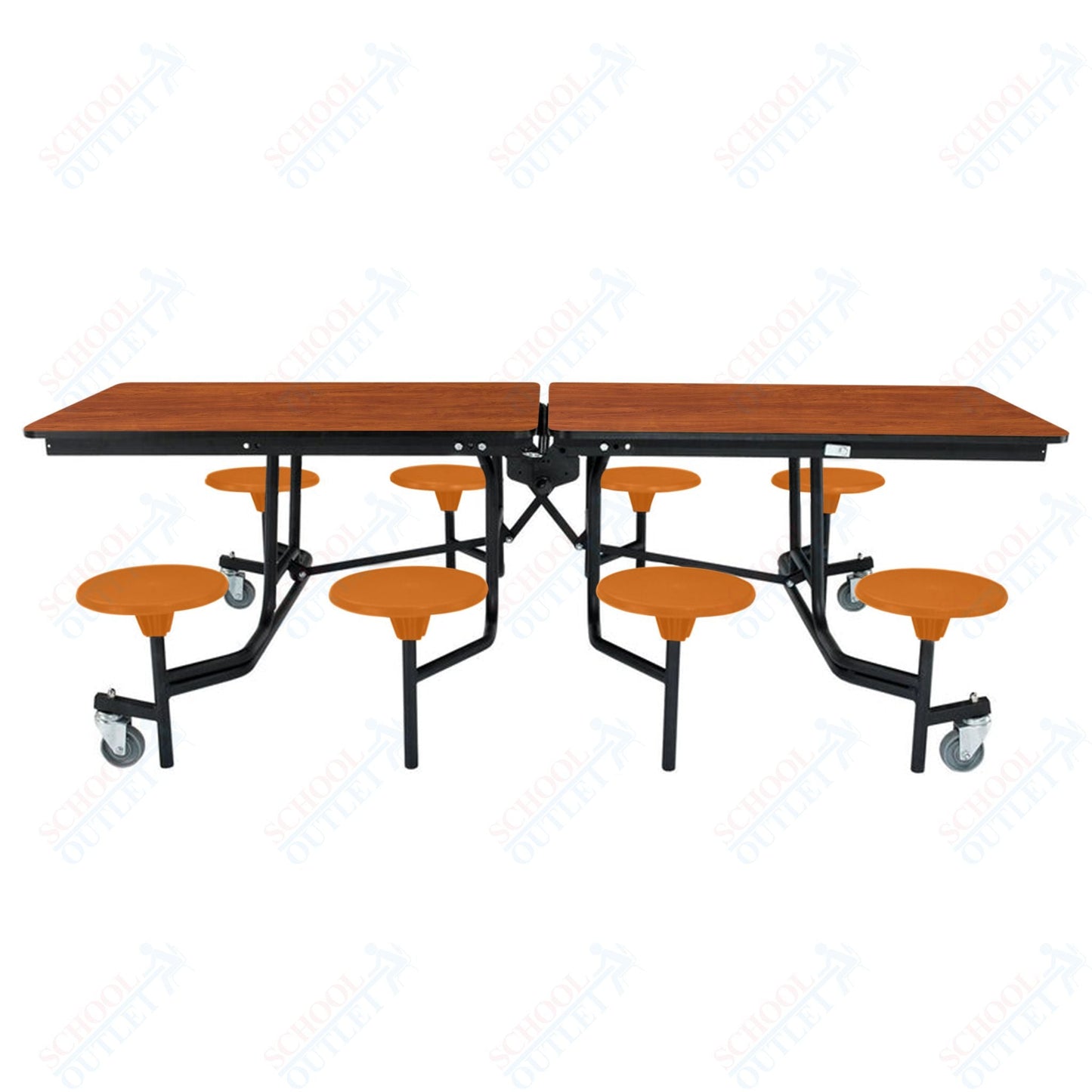 NPS Rectangle Mobile Stool Unit Folding Table with Storage and High Impact Stools 30" W x 97" L x 25" H (NPS-MTS8-XX-25) - SchoolOutlet