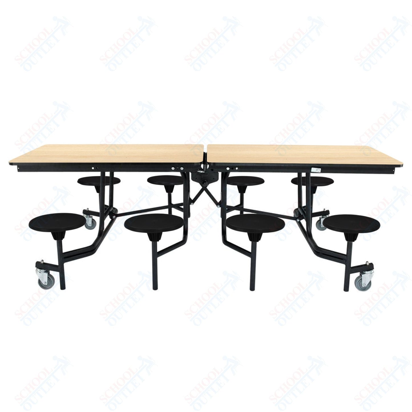 NPS Rectangle Mobile Stool Unit Folding Table with Storage and High Impact Stools 30" W x 97" L x 25" H (NPS-MTS8-XX-25) - SchoolOutlet