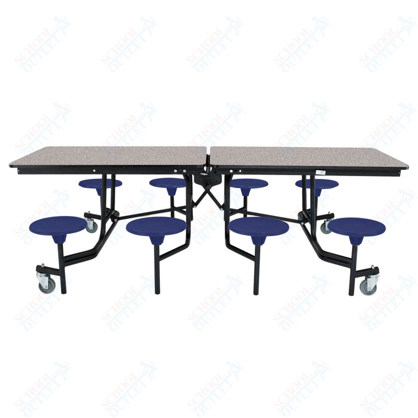 NPS Rectangle Mobile Stool Unit Folding Table with Storage and High Impact Stools 30" W x 97" L x 25" H (NPS-MTS8-XX-25) - SchoolOutlet