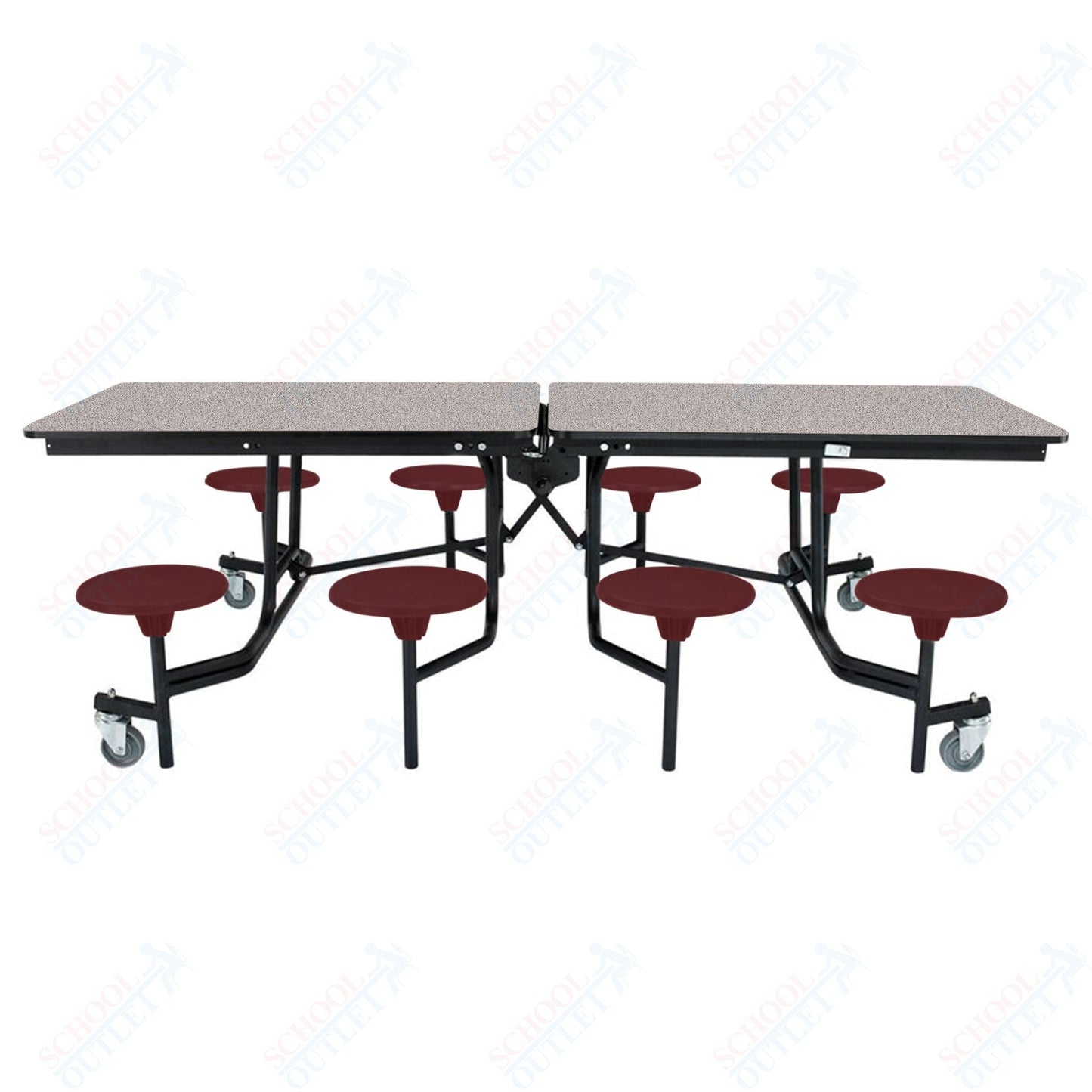 NPS Rectangle Mobile Stool Unit Folding Table with Storage and High Impact Stools 30" W x 97" L x 27" H (NPS-MTS8-XX-27) - SchoolOutlet