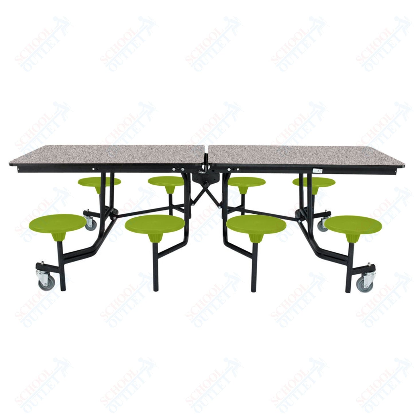 NPS Rectangle Mobile Stool Unit Folding Table with Storage and High Impact Stools 30" W x 97" L x 25" H (NPS-MTS8-XX-25) - SchoolOutlet